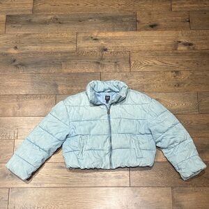 GAP Pale Blue Cropped Puffer Jacket